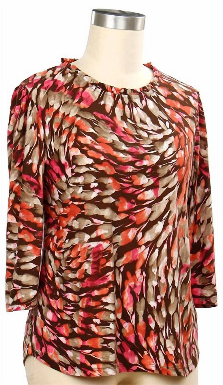 NEW N TOUCH women's vision quest 3/4 sleeve top in peach hickory multi